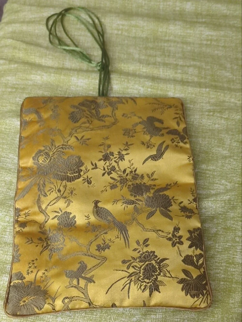 Silk Jacquard Roll-Up Jewelry Organizer in Mustard Yellow